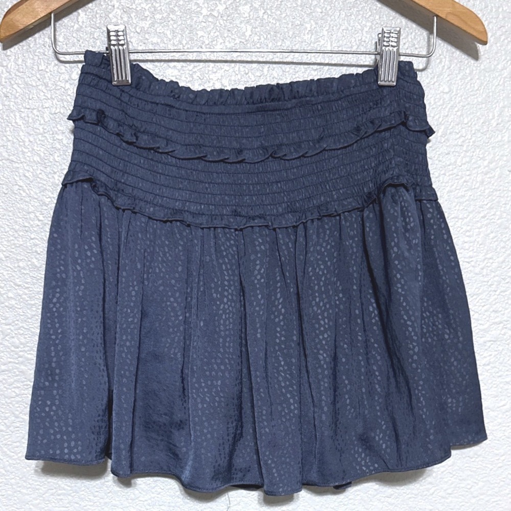 Mustard Seed Navy Blue Smocked Ruffle Mini Skort Skirt Jacquard High Waist Small - Picture 2 of 6